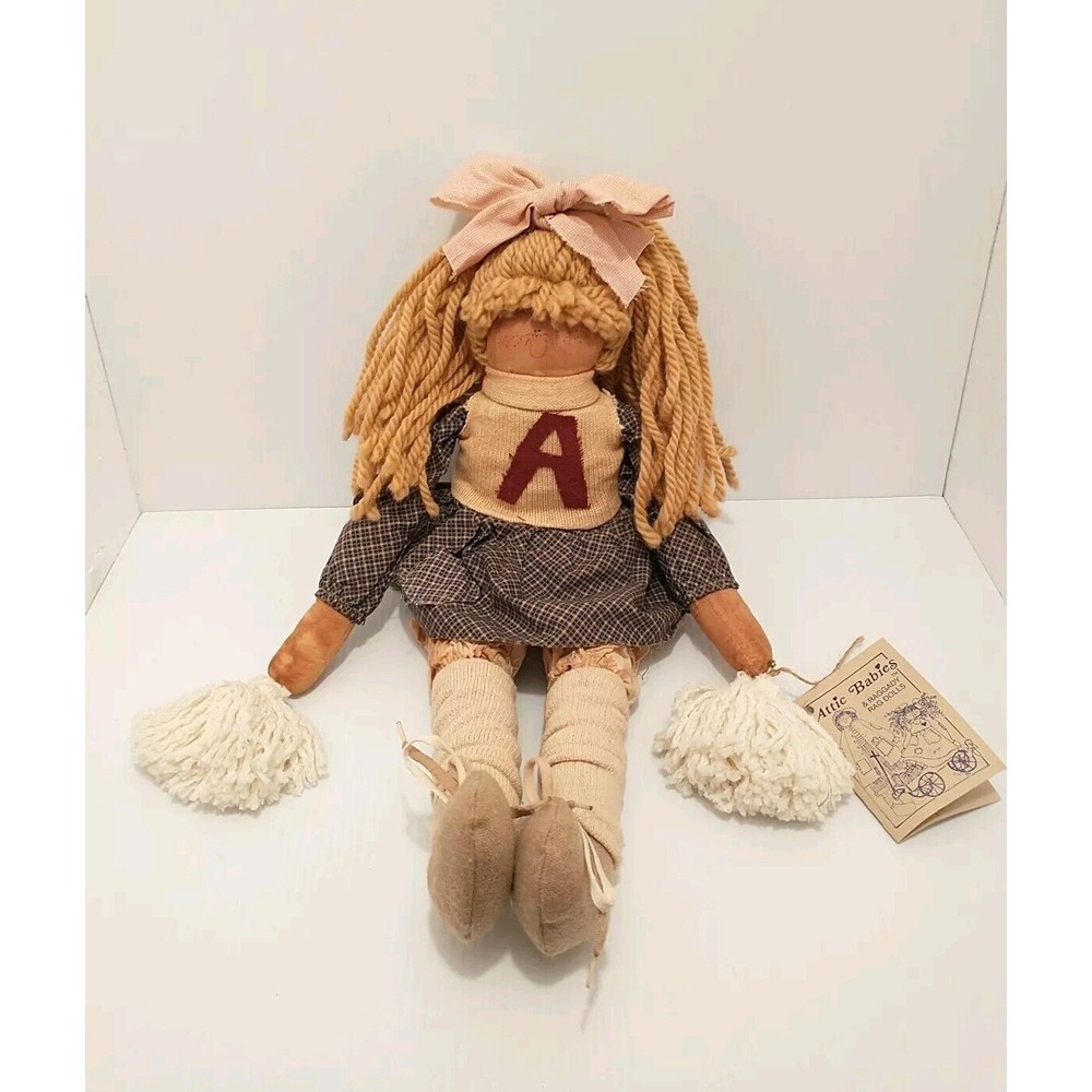 Vtg Attic Babies Marty Maschino RaRa Rhonda Cheerleader Rag Doll Shelf‎ Sitter